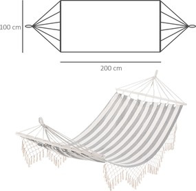 Cama Rede de Jardim 200x100 cm Rede Suspensa com Travessas de Madeira para Pátio Varanda Campismo Creme e Cinza