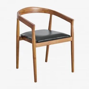 Pack De 4 Cadeiras De Jantar Com Braços Em Madeira De Teca E Pele Visby Preto - Sklum