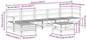 7 pcs conjunto lounge de jardim madeira de pinho impregnada