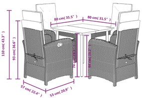 5 pcs conjunto de jantar p/ jardim c/ almofadões vime PE cinza