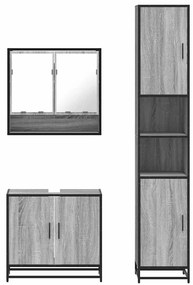 3 pcs Conjunto móveis casa de banho madeira proc. cinza sonoma
