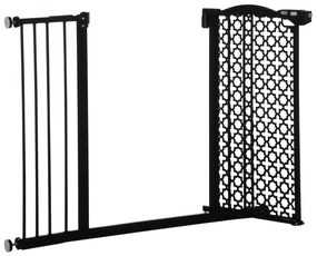 PawHut Barreira de Segurança para Cães Animais de Estimação para Portas Escadas Corredores 74-105cm com 2 Extensões de 10/15cm com Porta e Fechadura Automática Aço Preto