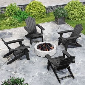 Conjunto de 2 cadeiras Adirondack dobráveis com braços largos, encosto inclinado, assento em ripas e capacidade para 180 kg, para terraço ou pátio, na