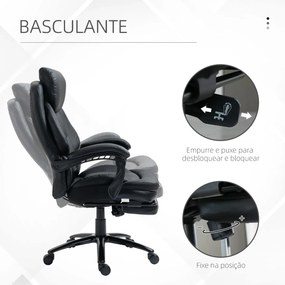 Cadeira de Escritório Ergonómica Cadeira de Escritório com Altura Ajustável com Encosto Inclinável em até 130° Função Basculante e Apoio para os Pés R