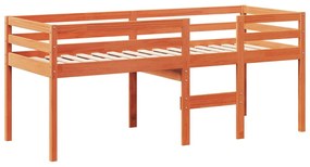 Cama alta com telhado 75x190 cm pinho maciço castanho-mel