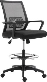 Cadeira de escritório com assento alto ajustável, 64 x 59 x 104-124 cm, banco giratório de escritório com rotação de 360°, malha respirável preta