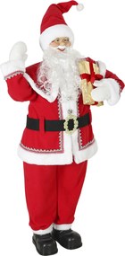 HOMCOM Papai Noel cantor em tamanho real 150 cm, figura musical animada com cabeça giratória, mão acenando e presente | Aosom Portugal