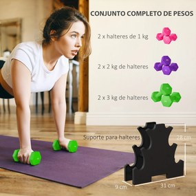 SPORTNOW Jogo de Halteres 2x1 kg 2x2 kg 2x3 kg Conjunto de Halteres He