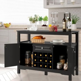 Armário de cozinha Despensa com suporte para garrafas de vinho com 2 armarios de jantar 117 x 40,5 x 82,5 cm Preto
