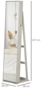 Joalheiro de Pé Armário para Joias com 6 Luzes LED Fechadura Organizador de Joias com Prateleiras Suportes para Anéis 38x38x157cm Branco