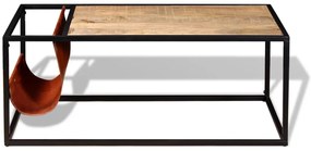 Mesa de centro c/ suporte de revistas pele genuína 110x50x45 cm