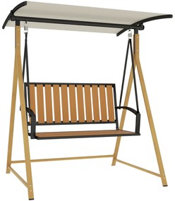 Outsunny Baloiço Jardim 2 Lugares Toldo Ajustável Estrutura Metal Suporta 240 kg 142x112x162 cm Madeira Creme Confortável | Aosom Portugal