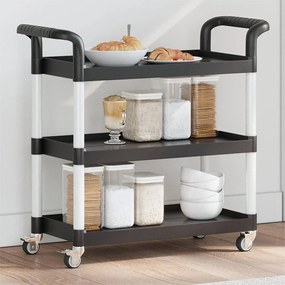 vidaXL Carrinho c/ 3 prateleiras 77x34x72 cm alumínio preto