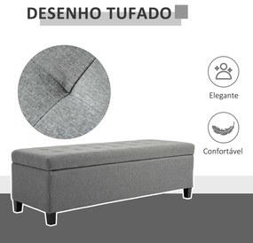 Banco de Armazenamento Acolchoado Banco Estofado em Linho Tampa com Abertura  25x49x41,5 cm Cinza