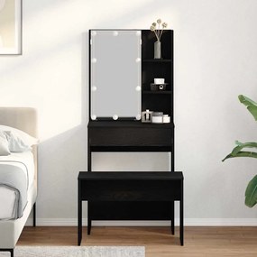 Conjunto de Mesa de Maquilhagem vidaXL com LED de Madeira de Engenharia Carvalho Preto
