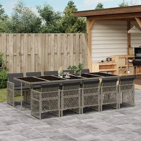 vidaXL 11 pcs conjunto jantar p/ jardim c/ almofadões vime PE cinzento