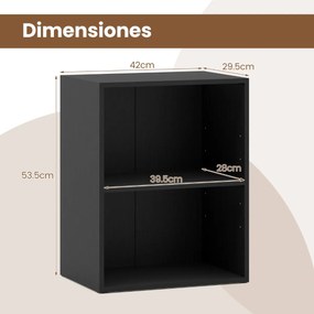 Estante com 2 cubos 42 x 29,5 x 53,5 cm com prateleira ajustável em 5 posições para sala, quarto, escritório Preta