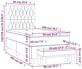 Cama com molas/colchão 90x200 cm veludo cinza-escuro