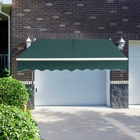 Toldo retrátil 245 x 200 cm com manivela manual em poliéster impermeável, marquise em alumínio para porta de janela verde