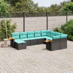vidaXL 10 pcs conjunto de sofás p/ jardim c/ almofadões vime PE preto