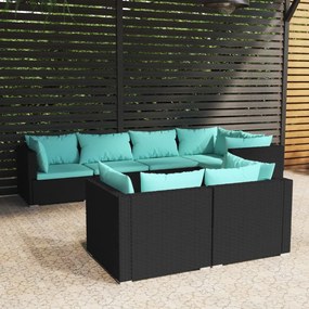 vidaXL 7 pcs conjunto lounge de jardim c/ almofadões vime PE preto