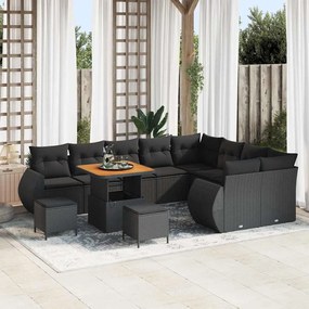 vidaXL Conjunto de Sofá de Jardim 12 pcs Preto Rattan de Polipropileno