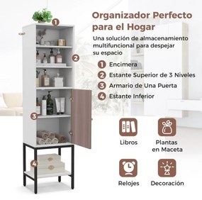 Armário de arrumação de 145 cm de altura com estantes ajustáveis com porta para sala de estar, cozinha, escritório Branco