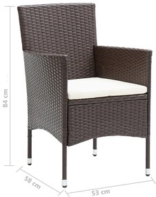 9 pcs conjunto jantar p/ jardim c/ almofadões vime PE castanho