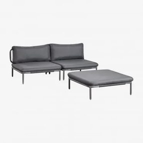 Conjunto De Jardim Com Sofá Modular De 2 Peças E Puff Em Aço Roubly Cinza Grafito - Sklum