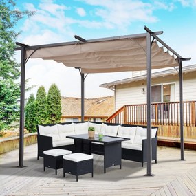 Gazebo  com telhado retrátil Pergola para jardim com terraço ou pátio Gazebo com Tecido de Poliéster Resistente à Água e UV 3x3m