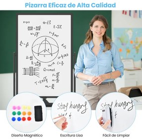 Quadro branco móvel magnético 60x90cm seco dupla face com rodas de suporte rotação 360° altura ajustável de 151-178cm no escritório escola Preto