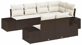 Conjunto de Sofá de Jardim com 7 Peças e Almofadas Castanhas em Rattan