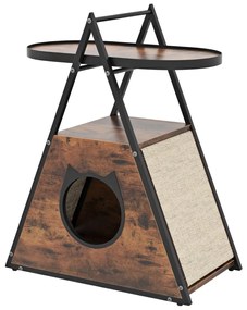 Caixa de areia para gatos com portas de sisal para arranhar e pés de metal ajustáveis ​​- Natural