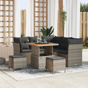 Conjunto de Sofá de Jardim de 8 Peças com Almofadas Cinza Polirattan Acácia