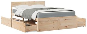 Cama com gavetas e colchão 140x190 cm madeira de pinho maciça