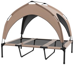 PawHut Cama para Cães Elevada com Toldo para Cães Médios com Estrutura de Aço e Bolsa de Transporte 106x76x94 cm Marrom Claro