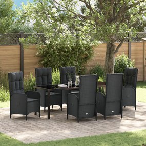 vidaXL Conjunto de Jantar Jardim 7 Peças Preto Rattan PE