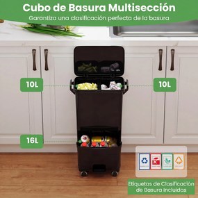 Caixote do lixo de 36 litros com 2 cubos e autocolantes para triagem de lixo 42 x 29 x 74 cm (C x L x A) Contentor de resíduos com rodas, modelo unive