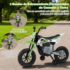 Mota elétrica para crianças 12V com rodas de treino removíveis e suspensão com molas Verde