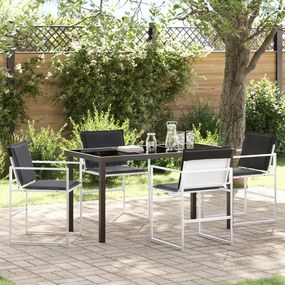 vidaXL Conjunto de Jantar para Jardim de 5 Peças com Almofadas Textilene Branca e Aço