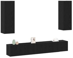 Conjunto de Armário para TV de 5 Peças Carvalho Preto Madeira Engenhad