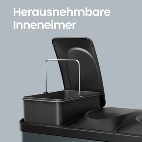 Caixote do lixo com 3 compartimentos 60,5 x 40,5 x 48,5 cm verde acinzentado