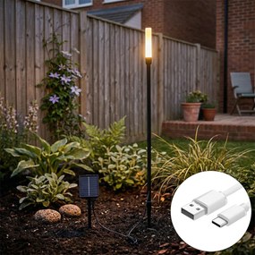 Candeeiro de pé exterior preto com LED recarregável e solar - Barry