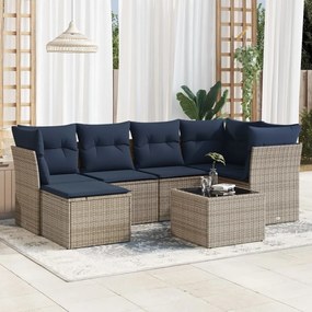 vidaXL 7 pcs conjunto sofás p/ jardim c/ almofadões vime PE cinzento