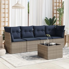 vidaXL 5 pcs conjunto sofás p/ jardim c/ almofadões vime PE cinzento