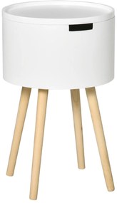HOMCOM Mesa de Apoio com Tampa Removível Espaço de Armazenamento e Pés de Madeira Ø38x63cm Branco