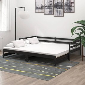vidaXL Estrutura sofá-cama de puxar 2x(90x200) cm pinho maciço preto