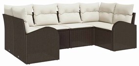 Conjunto de Sofá de Jardim 6 Peças com Almofadas Marrom em Rattan