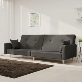 337321 vidaXL Sofá-cama 2 lugares com duas almofadas tecido cinzento-escuro