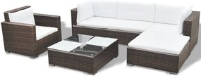 6 pcs conjunto lounge jardim c/ almofadões vime PE castanho